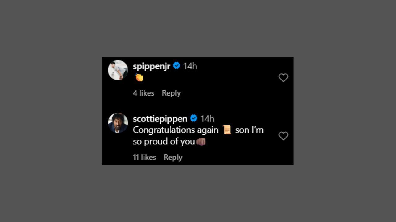 Scottie Pippen comments on his son's IG post. (Credits: @prestonpippen/Instagram)